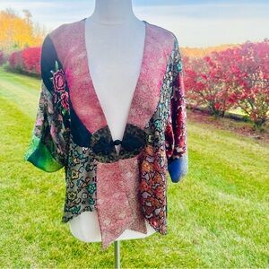 Sterling Styles ART One size Kimono Topper Blouse Boho Hippie Festival Vtg